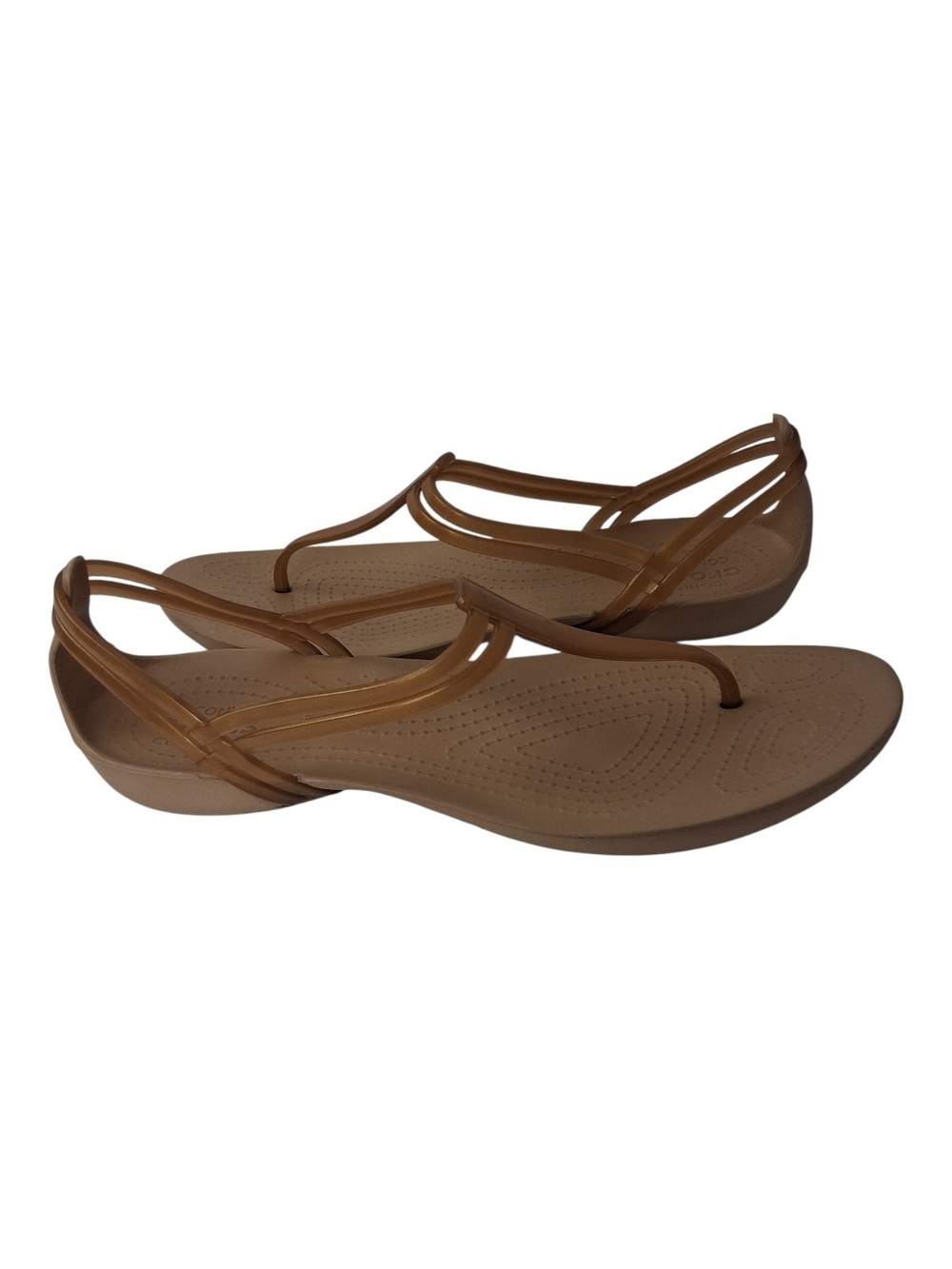 Crocs Isabella T Strap Sandal Womens 10 Bronze Tan Jelly Strappy Thong Flat Shoe